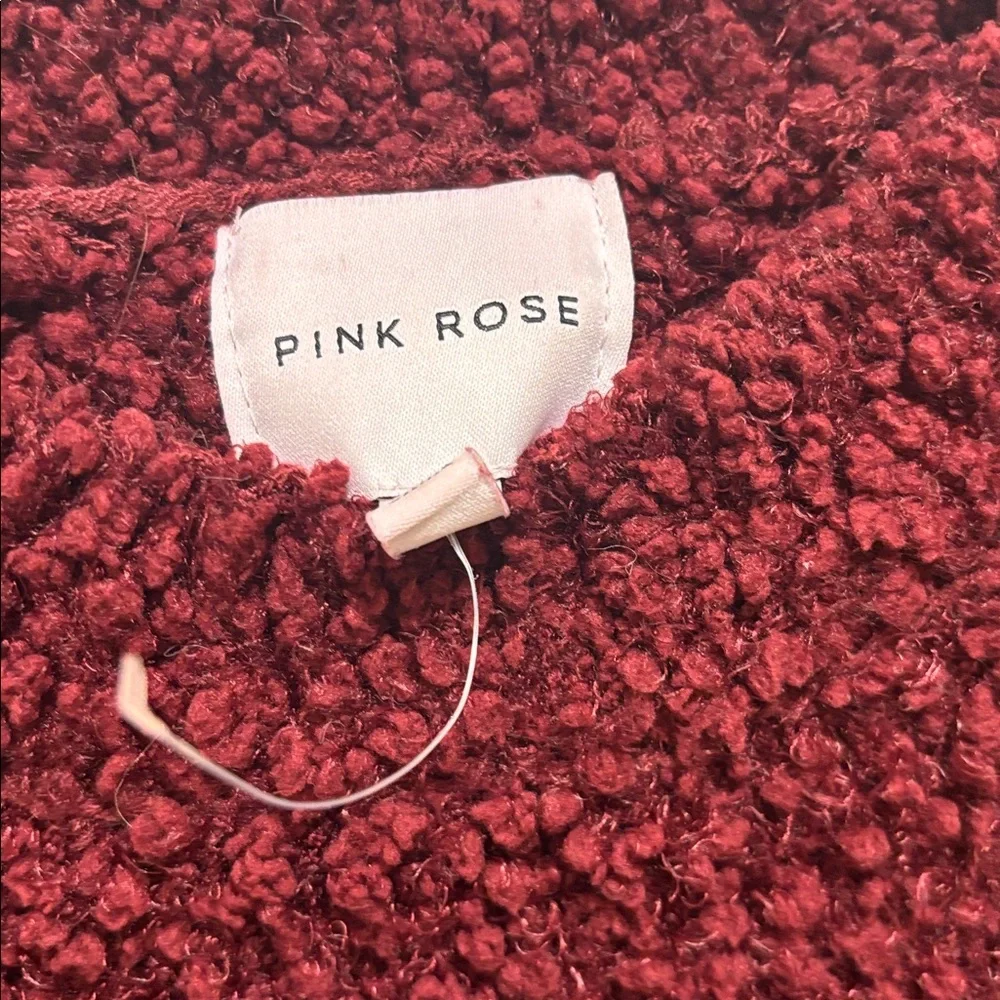 NWOT Pink Rose Deep Red/Cranberry Teddy Bear Fuzzy Cropped Textured Sweater Sm
